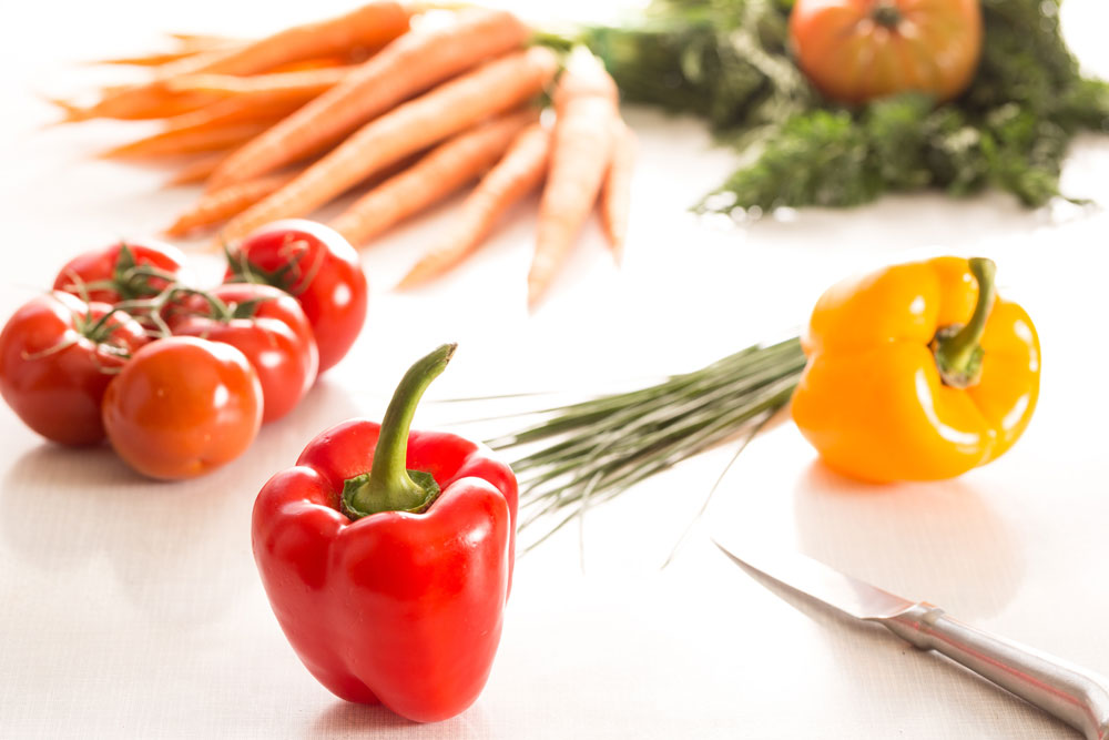 Paprika, Möhren und Tomaten