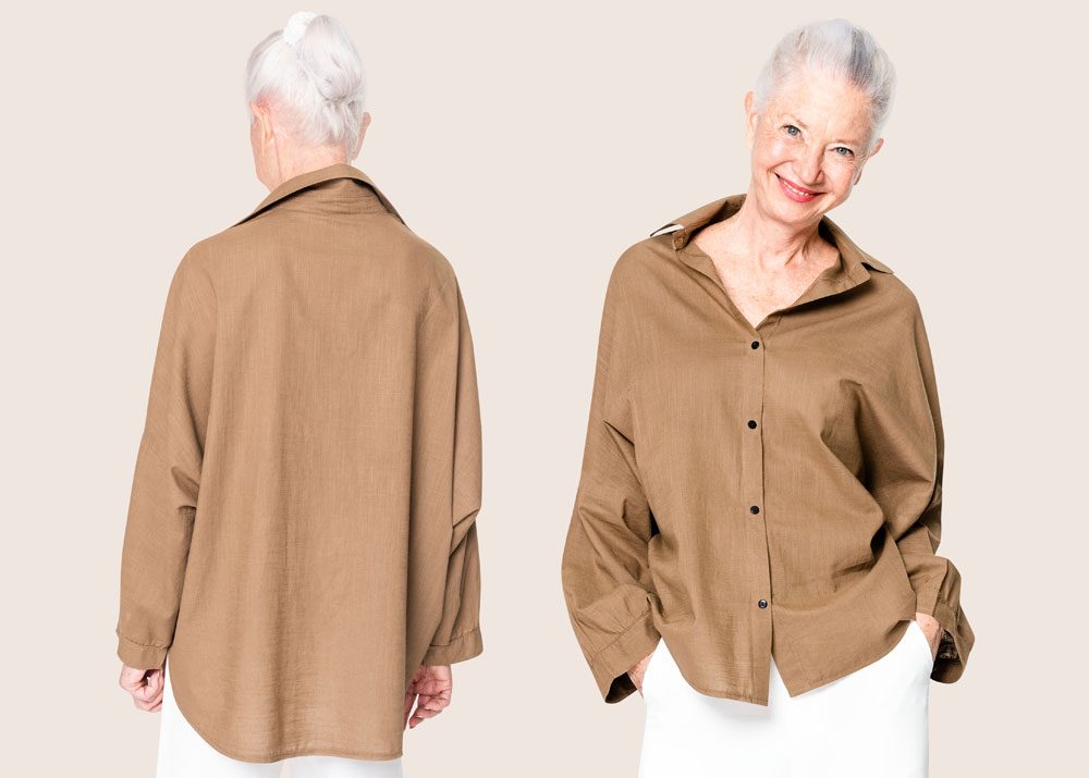 Oversize-Bluse Frau in Oversize-Bluse.